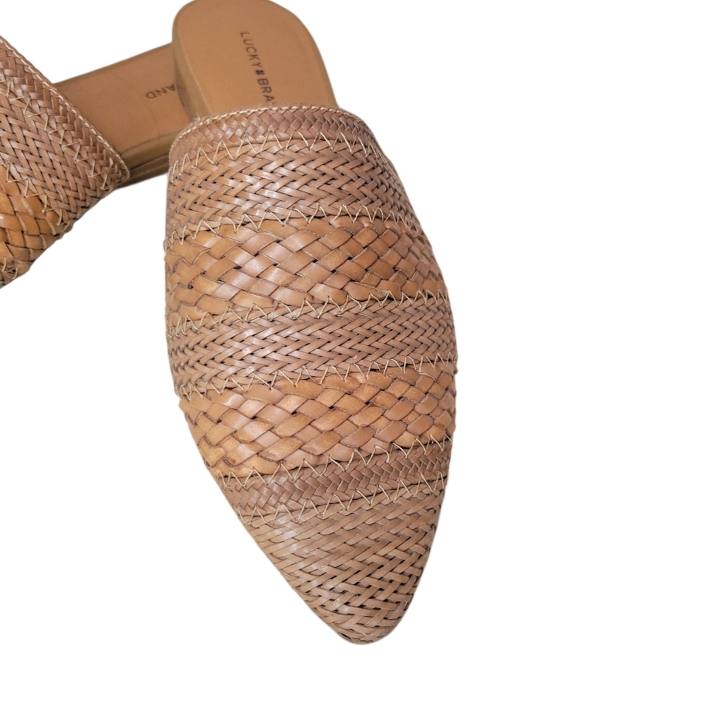 Lucky Brand Woven Leather Mule Loafers Tan Brown Slip On Size 10 Boho Coastal - Picture 4 of 8